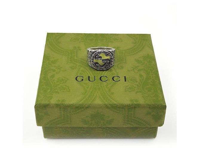 Gucci Anello Interlocking GG Argento - vista 5