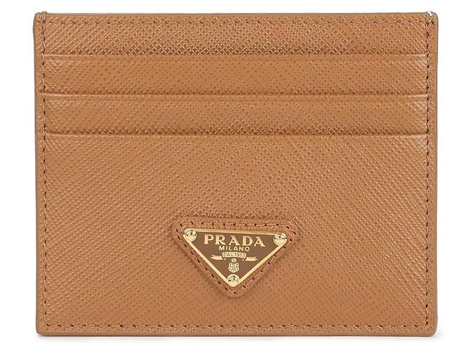 Prada Tarjetero de cuero Saffiano con logo en triángulo Castaño - vista 3