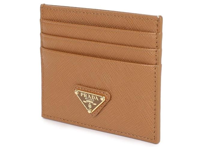 Prada Tarjetero de cuero Saffiano con logo en triángulo Castaño - vista 4