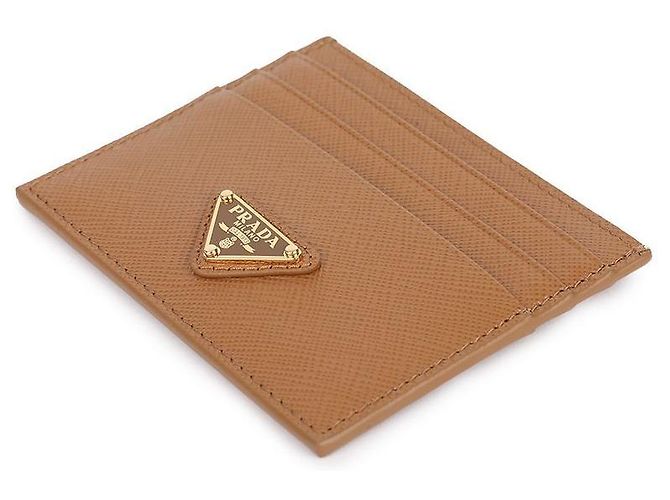 Prada Tarjetero de cuero Saffiano con logo en triángulo Castaño - vista 6