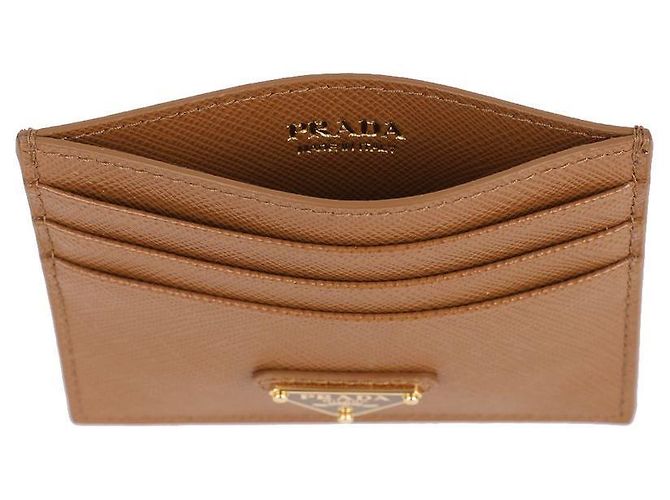 Prada Tarjetero de cuero Saffiano con logo en triángulo Castaño - vista 7
