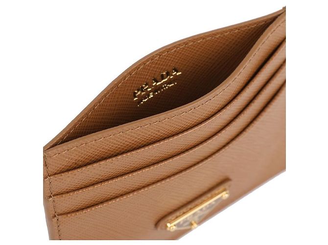 Prada Tarjetero de cuero Saffiano con logo en triángulo Castaño - vista 8
