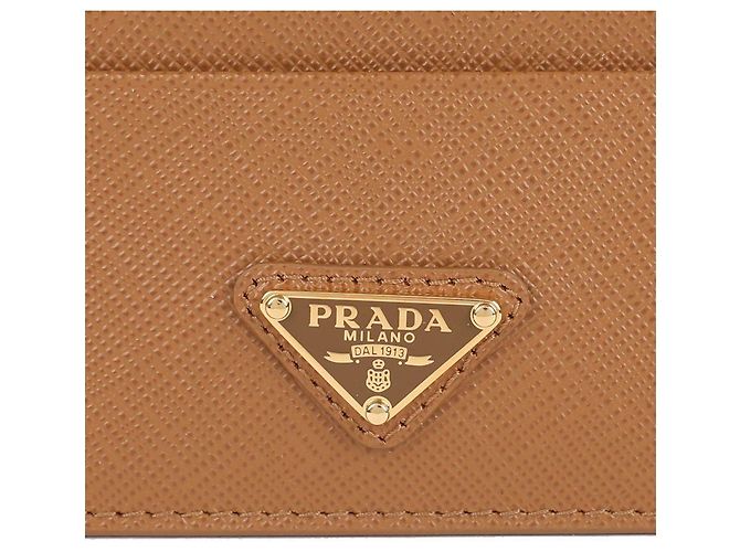 Prada Tarjetero de cuero Saffiano con logo en triángulo Castaño - vista 9