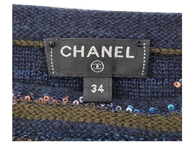 Chanel Abito a righe con paillettes Verde - vista 5