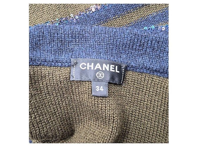 Chanel Cárdigan largo con rayas de lentejuelas Verde - vista 5