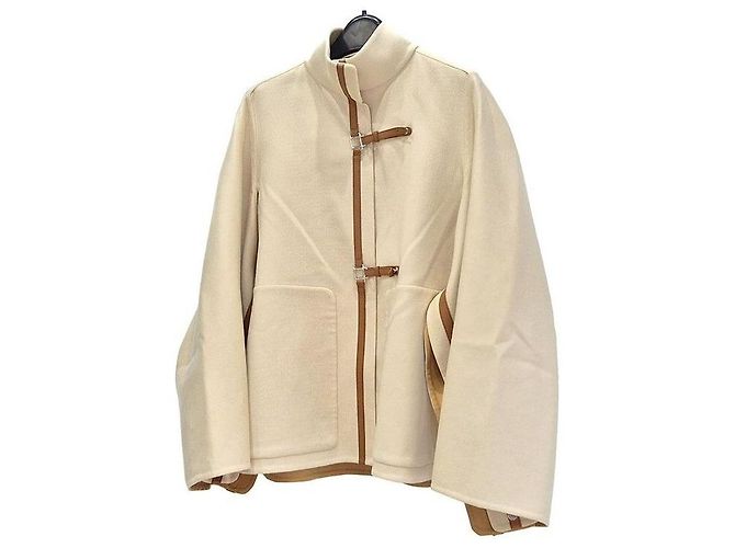 Hermès Kaschmir-Cape-Mantel Weiß - Ansicht 2