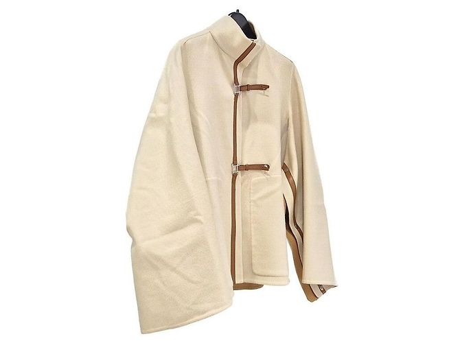 Hermès Kaschmir-Cape-Mantel Weiß - Ansicht 3