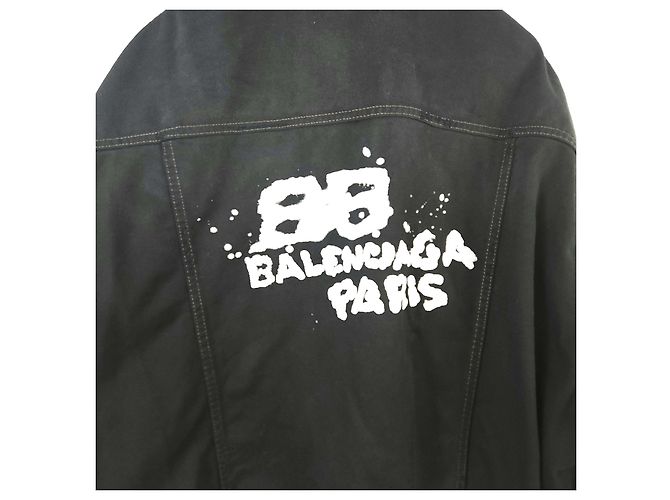 Balenciaga Handgezeichnete BB-Jeansjacke Schwarz - Ansicht 2