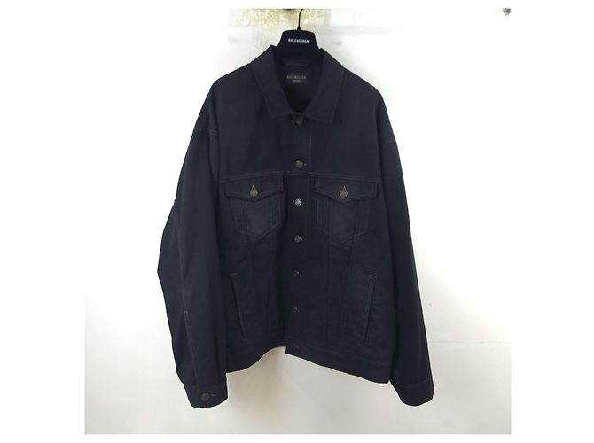 Balenciaga Handgezeichnete BB-Jeansjacke Schwarz - Ansicht 3
