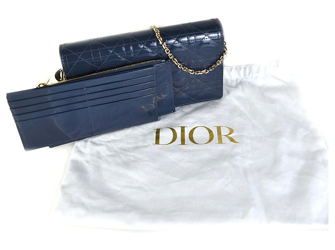 Dior Borsa a tracolla Cannage Lady in pelle lucida con catena Blu - vista 5