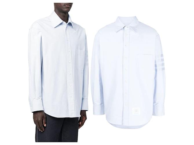 Thom Browne Camicia in cotone con maniche diagonali Blu - vista 3