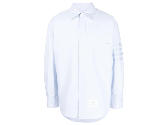 Thom Browne Camicia in cotone con maniche diagonali Blu - vista 4