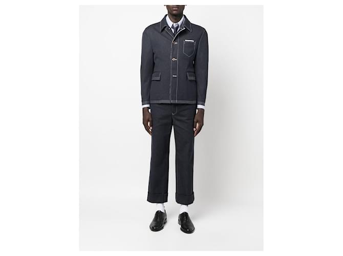 Thom Browne Camicia in cotone con maniche diagonali Blu - vista 5