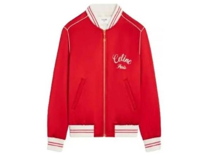 Céline Chaqueta Teddy de Satén Roja - vista 4