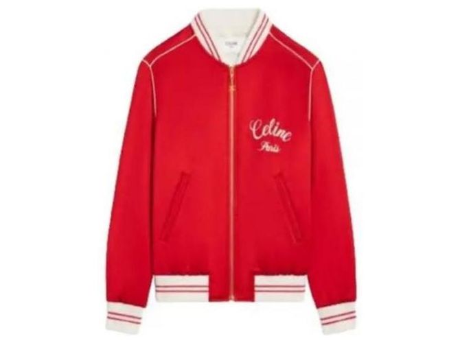 Céline Chaqueta Teddy de Satén Roja - vista 5