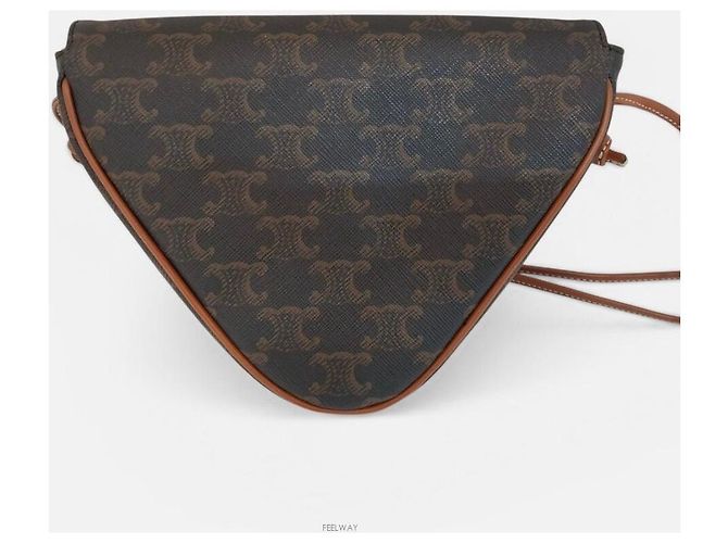 Céline Borsa a tracolla in tela tan Triomphe Triangle Marrone - vista 3