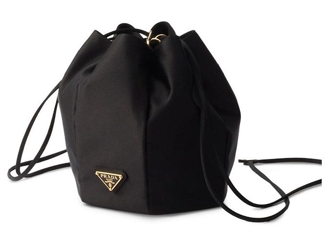 Prada Mini borsa a secchiello in satin nero - vista 3