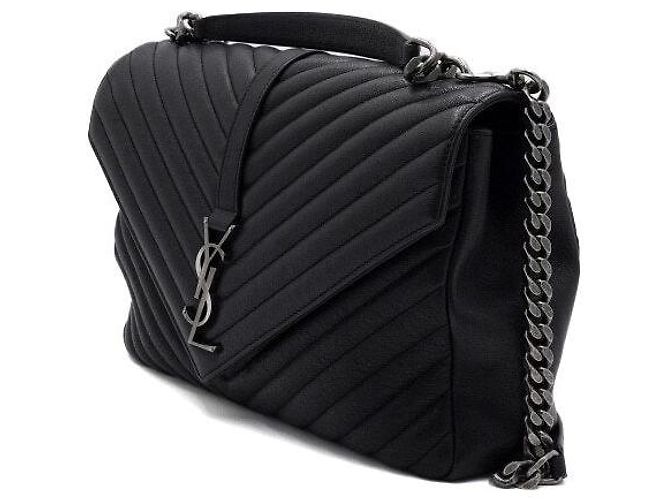 Saint Laurent Große schwarze Leder-Tote mit Vintage-Logo und Schultertasche - Ansicht 2