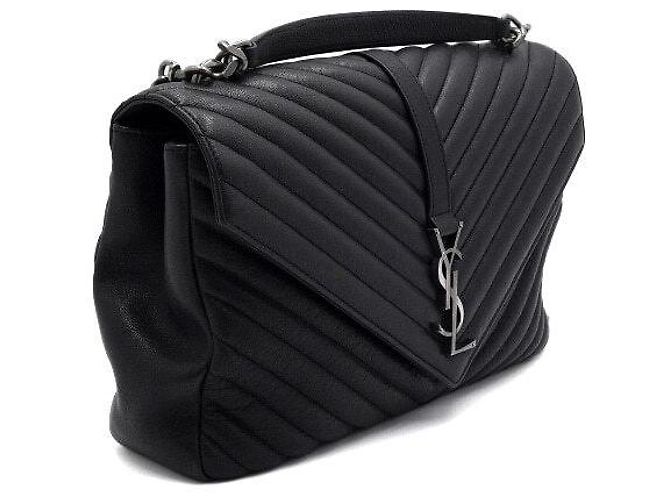 Saint Laurent Große schwarze Leder-Tote mit Vintage-Logo und Schultertasche - Ansicht 3