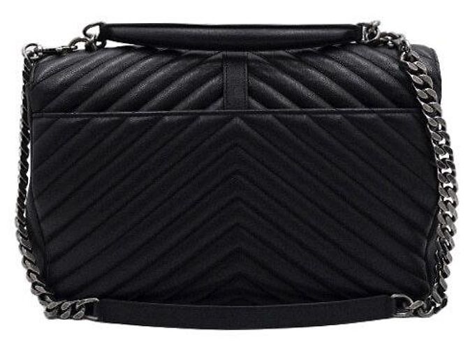 Saint Laurent Große schwarze Leder-Tote mit Vintage-Logo und Schultertasche - Ansicht 4