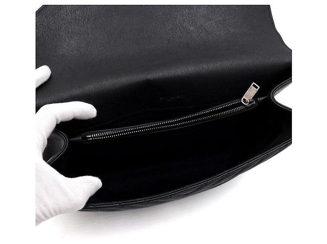 Saint Laurent Große schwarze Leder-Tote mit Vintage-Logo und Schultertasche - Ansicht 5
