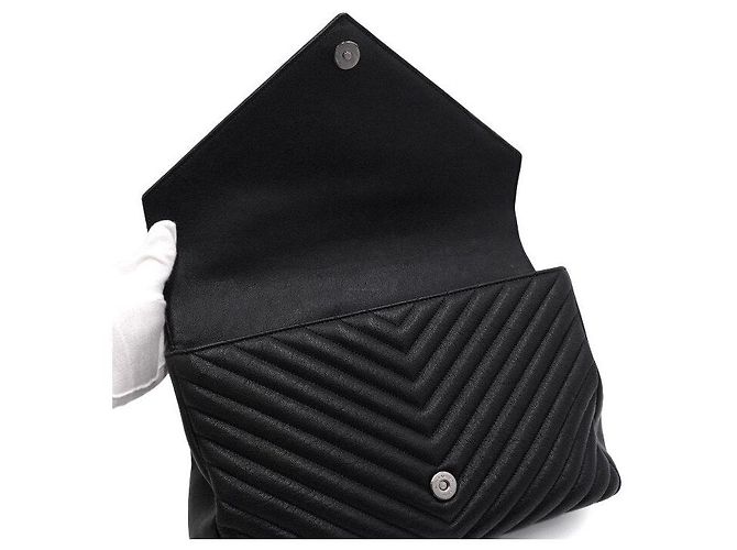 Saint Laurent Große schwarze Leder-Tote mit Vintage-Logo und Schultertasche - Ansicht 6