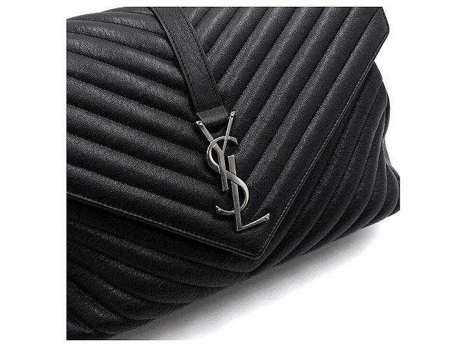 Saint Laurent Große schwarze Leder-Tote mit Vintage-Logo und Schultertasche - Ansicht 9