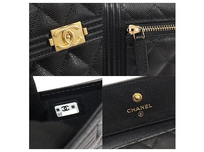 Chanel Cartera Black Caviar Gold Boy (chip interno) Negro - vista 7