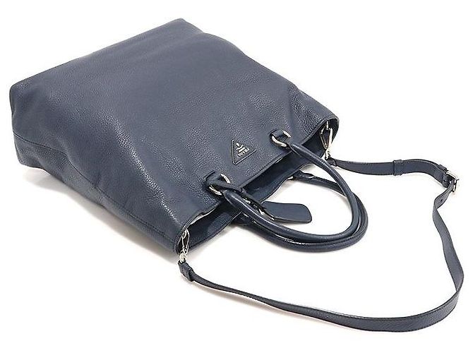 Prada Bolsa triangular em vitello daino navy com hardware prateado Azul - vista 3