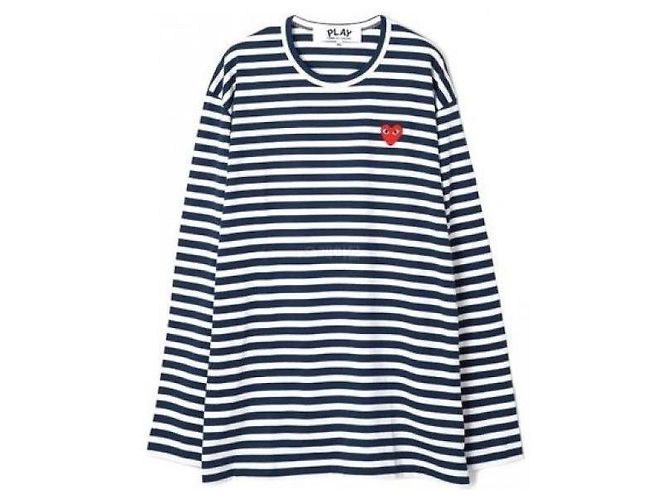Comme Des Garcons Langarm-T-Shirt mit gestreiftem Design und rotem Herz-Patch AX - Ansicht 4