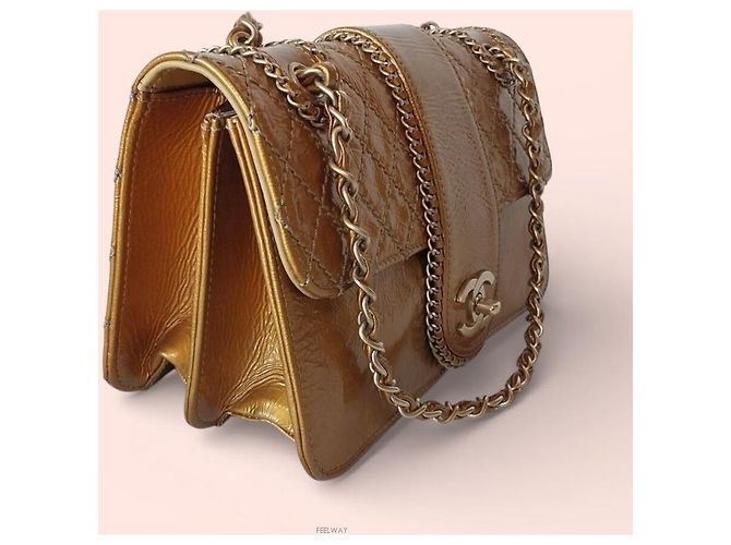 Chanel Borsa a spalla corta in vernice classica D'oro - vista 3