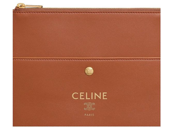 Céline Pochette in agnello liscio color tan Marrone - vista 4