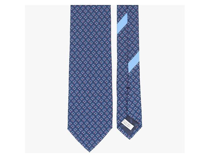 Salvatore Ferragamo Cravatta Gancini Stampa Tetris in Seta da Uomo Blu - vista 7