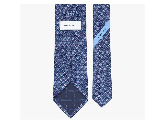 Salvatore Ferragamo Cravatta Gancini Stampa Tetris in Seta da Uomo Blu - vista 8