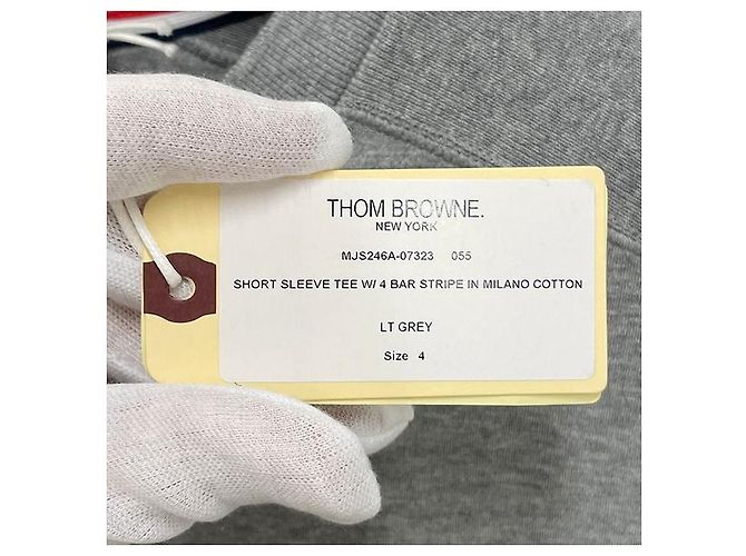Thom Browne Kurzarm-T-Shirt mit seitlichem Schlitz Hellgrau Braun - Ansicht 10