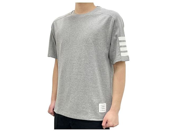 Thom Browne Kurzarm-T-Shirt mit seitlichem Schlitz Hellgrau Braun - Ansicht 13