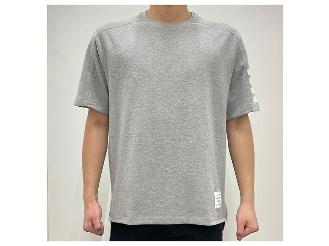 Thom Browne Kurzarm-T-Shirt mit seitlichem Schlitz Hellgrau Braun - Ansicht 2