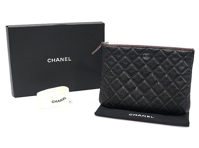 Chanel Clutch Classico Medio in Pelle Nera Caviar Argento Nero - vista 2