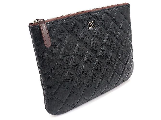 Chanel Clutch Classico Medio in Pelle Nera Caviar Argento Nero - vista 3