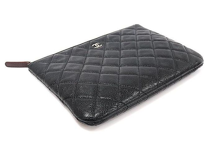Chanel Clutch Classico Medio in Pelle Nera Caviar Argento Nero - vista 4