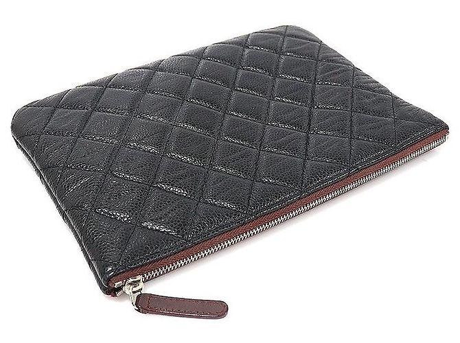 Chanel Clutch Classico Medio in Pelle Nera Caviar Argento Nero - vista 5