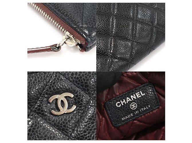 Chanel Clutch Classico Medio in Pelle Nera Caviar Argento Nero - vista 7