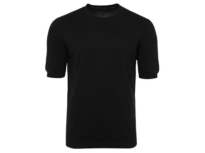 Kiton Schwarzes Kurzarm-T-Shirt aus Baumwollstrick mit Rundhalsausschnitt - Ansicht 2