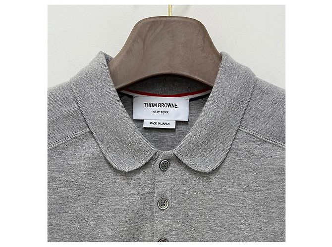 Thom Browne Polo aus Baumwoll-Piqué mit Detail in Hellgrau Braun - Ansicht 15