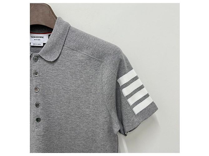 Thom Browne Polo aus Baumwoll-Piqué mit Detail in Hellgrau Braun - Ansicht 16