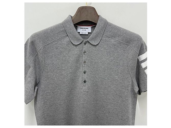Thom Browne Polo aus Baumwoll-Piqué mit Detail in Hellgrau Braun - Ansicht 17