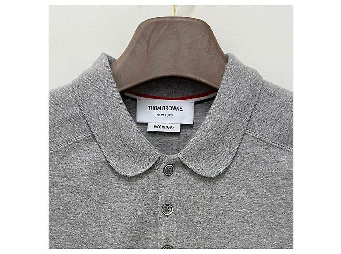 Thom Browne Polo aus Baumwoll-Piqué mit Detail in Hellgrau Braun - Ansicht 3