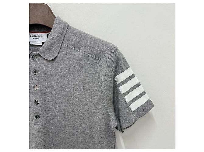 Thom Browne Polo aus Baumwoll-Piqué mit Detail in Hellgrau Braun - Ansicht 4