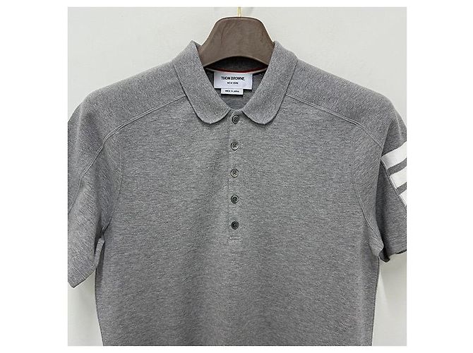Thom Browne Polo aus Baumwoll-Piqué mit Detail in Hellgrau Braun - Ansicht 5
