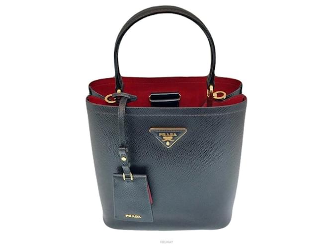 Prada Borsa a secchiello media doppia Saffiano Rosso - vista 2